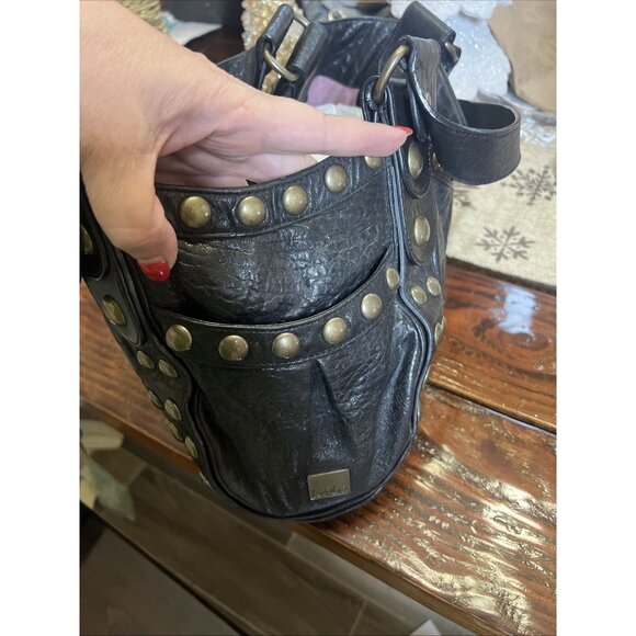 Kooba Studded Tote Bag Handbag Leather Black Y2K Biker Baddie Purse - Picture 6 of 16